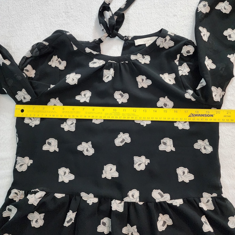 Loft‎ Floral Peplum Blouse Womens Medium Petite MP Black Sheer Layer Long Sleeve - Picture 12 of 15